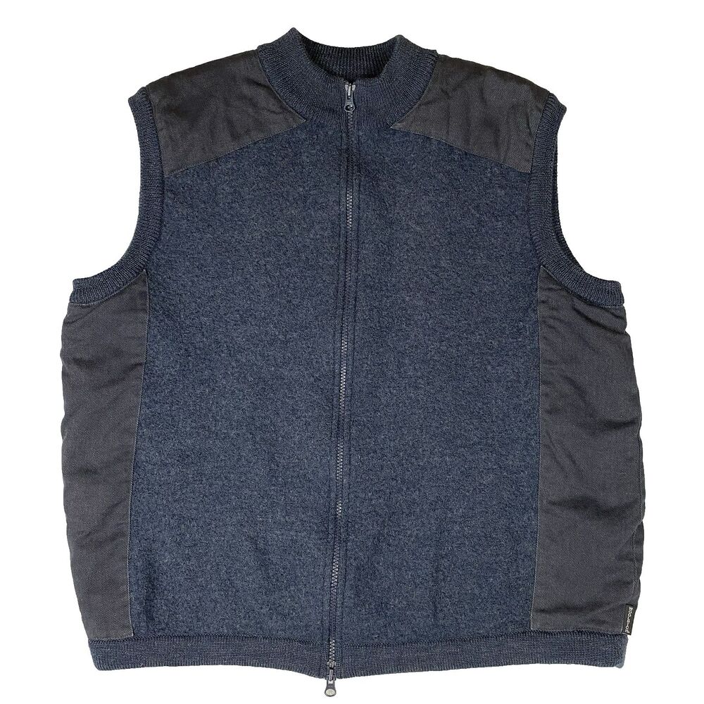 Woolrich Mens XL 100% Wool Vest Charcoal Heather Navy Blue Full Zip Outdoor